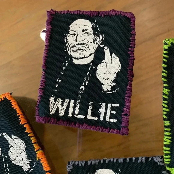 Handmade Willie Nelson canvas patch iron on stitched charcoal or black - Picture 4 of 10